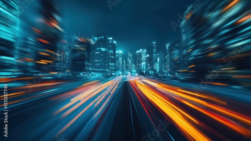 Cityscape with Streaks of Light and Blurred Buildings