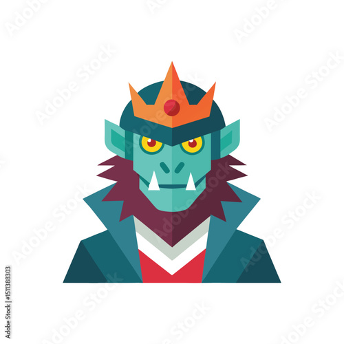 Flat and Minimal Monster King head icon vector illustration on white background