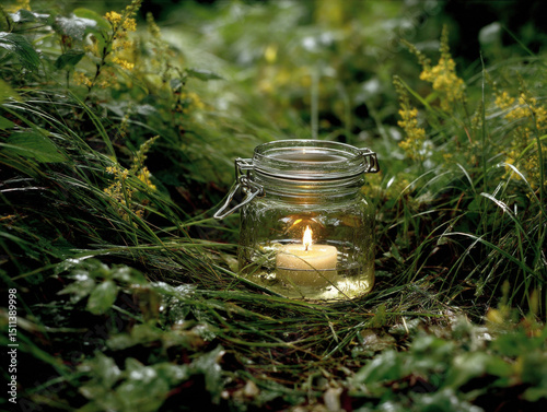 Candle burning in a jar, su...