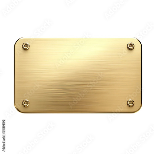  Metal gold name plate or name plaque with rounded edges isolated on white background