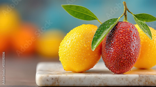 Fresh citrus fruits on a ma...