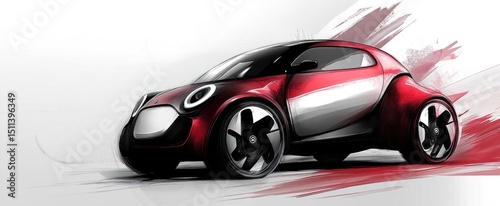 Red Concept Car Design with Abstract Background