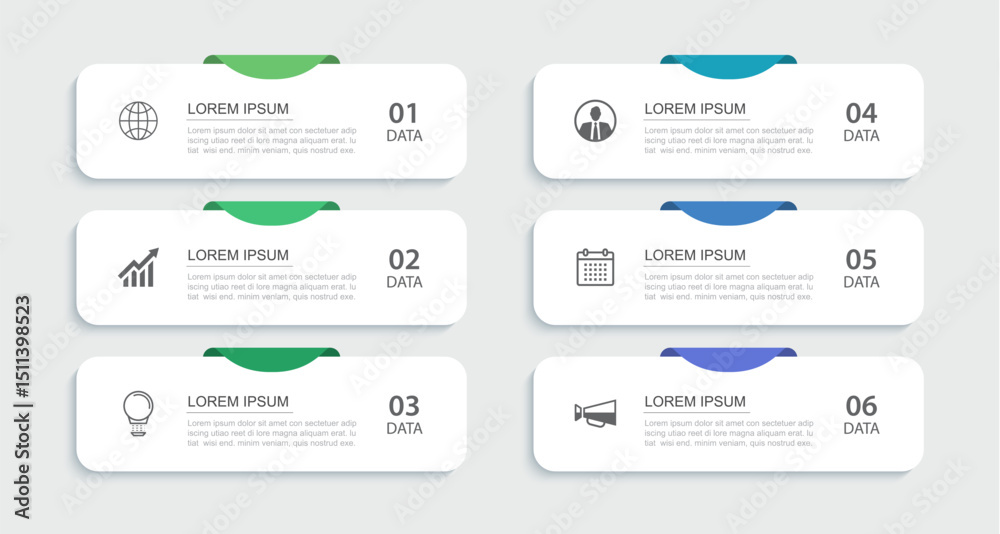 Naklejka premium 6 data infographics rectangle tab index template. Illustration business abstract background.