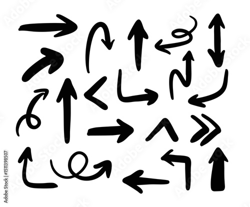 Hand drawn arrow icons set. Set of arrow doodle style.