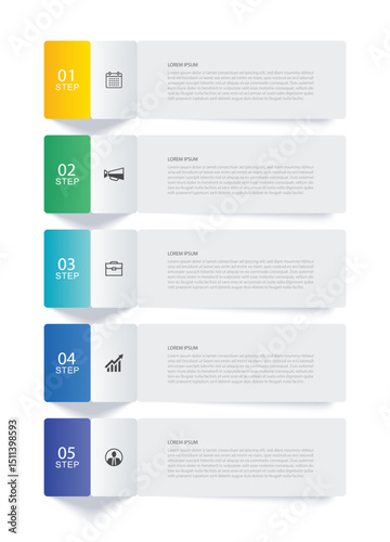5 data infographics tab paper index template. Illustration abstract background.