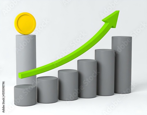 Financial Growth Chart Upward Trend, Coin, Investment, Success, Profit, Increase, Bar Graph, Statist