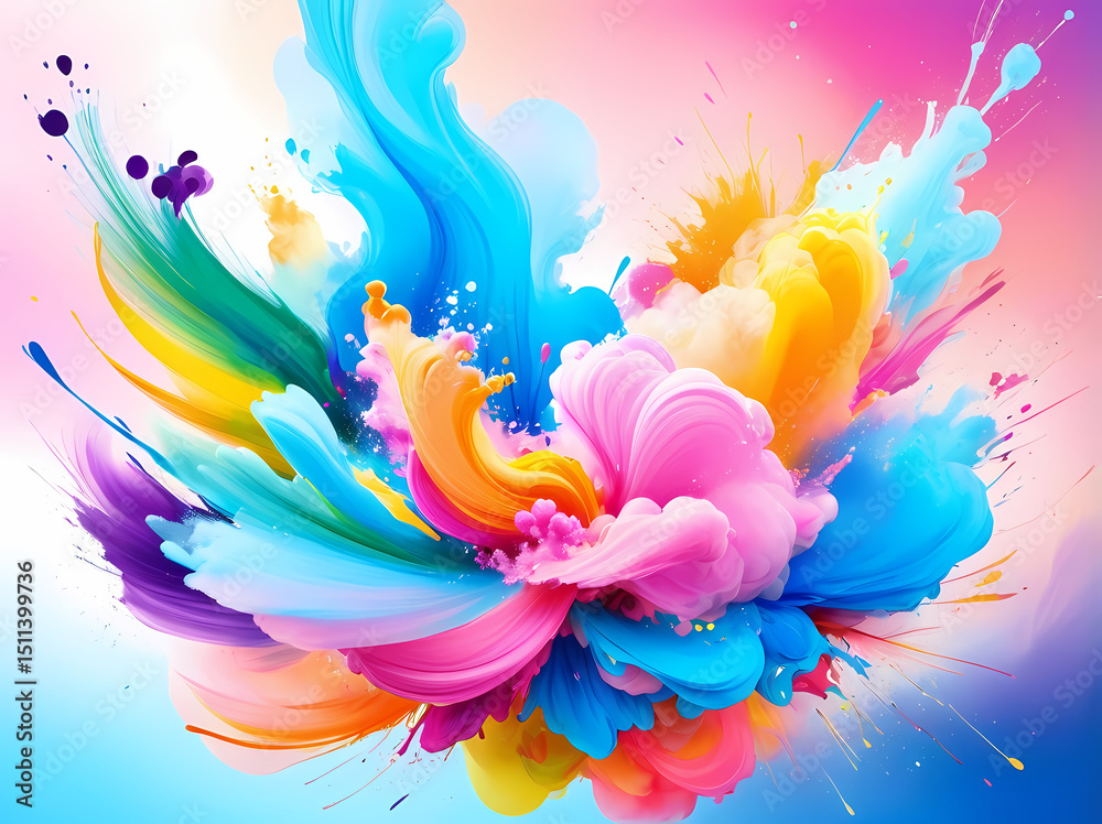Fototapeta premium Colorful Holi Festival Background with Powder Paint Splash, Indian Spring Celebration Vector Design, Traditional Hindu Culture Illustration.