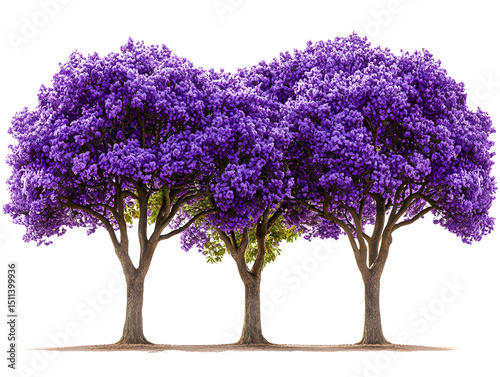Vibrant purple flowe trees with lush foliage and sturdy trunks in a natural setting showcasing botanical beauty and seasonal splendor photo
