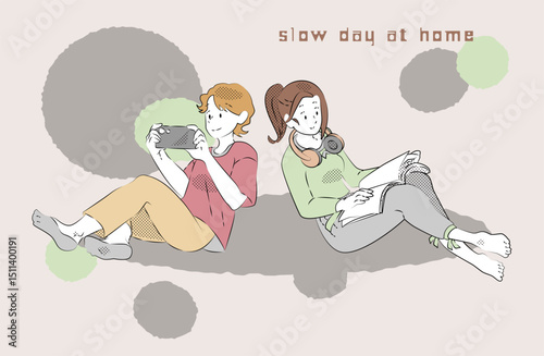 Two young people relaxing at home