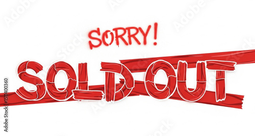 Sorry Sold Out Red Text on White Background | Promotional Banner for E-commerce, Retail Sales and Limited Availability Announcements