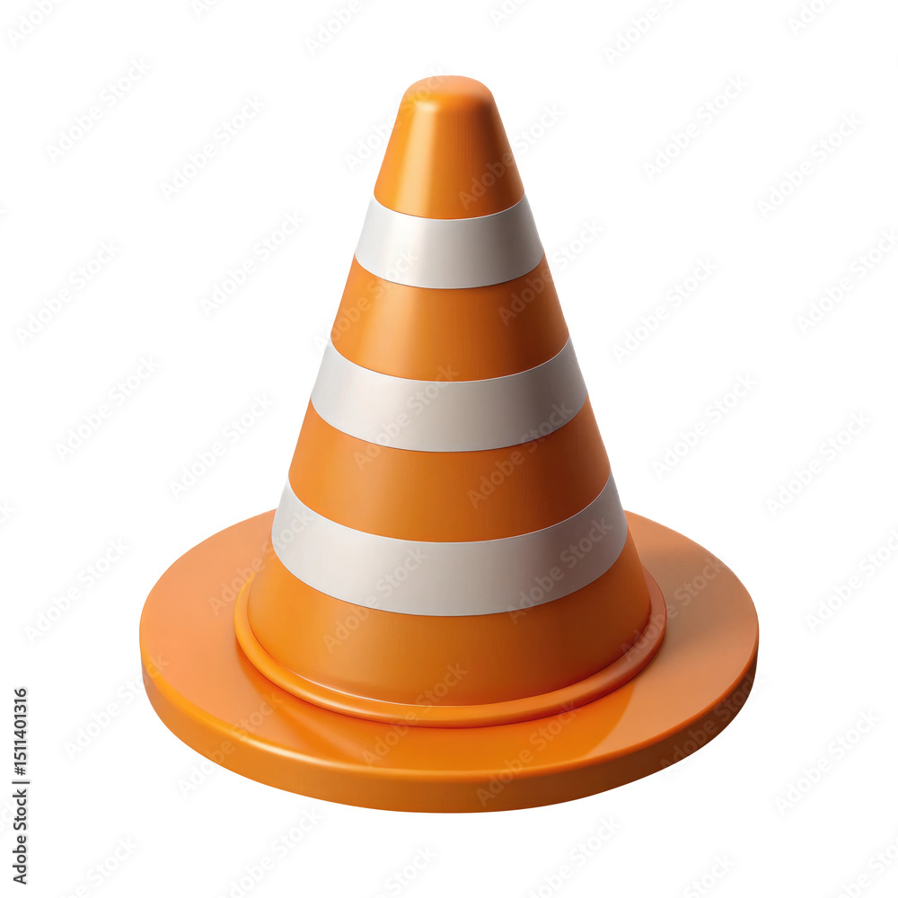 Traffic Cone with Orange and White Stripes 3d icon in cartoon plastic style minimal isolated on transparent white background, clipping path Traffic Cone with Orange and White Stripes 3d icon in cartoon plastic style minimal isolated on transparent white background, clipping path
