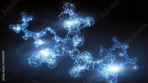 Blue molecular structure in cosmic void, symbolizing scientific exploration and discovery