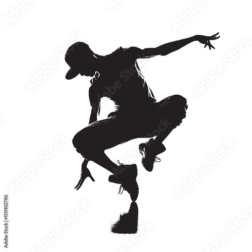 Freestyle Dance Silhouette of Man Facing Left | Solo Dancing Vector Illustration on White Background