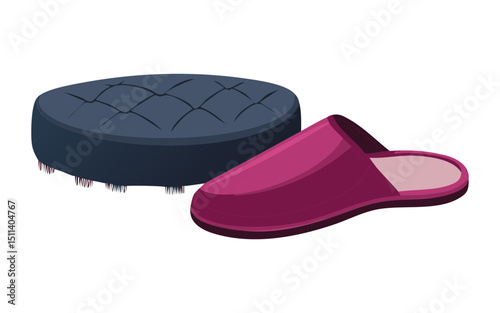 Purple Slippers on Dark Ottoman