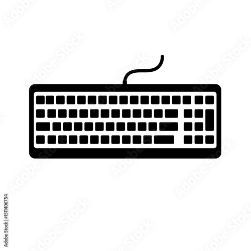 Wired Computer Keyboard Icon Simple Black and White Design for Digital Projects