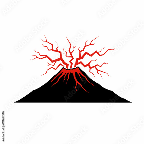Erupting Volcano Illustration Fiery Lava, Volcanic Ash, and Magma Flow