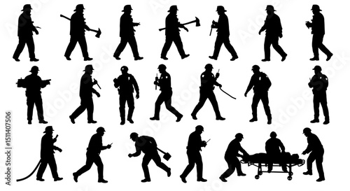 Collection of Firefighter Silhouettes Diverse Poses and Actions for Design Projects