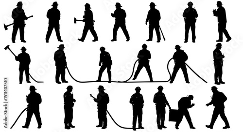 Collection of Firefighter Silhouettes Diverse Poses and Actions for Design Projects