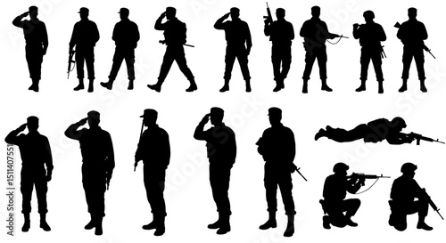 Collection of Military Soldier Silhouettes  High-Resolution Vector Graphics for Design Projects