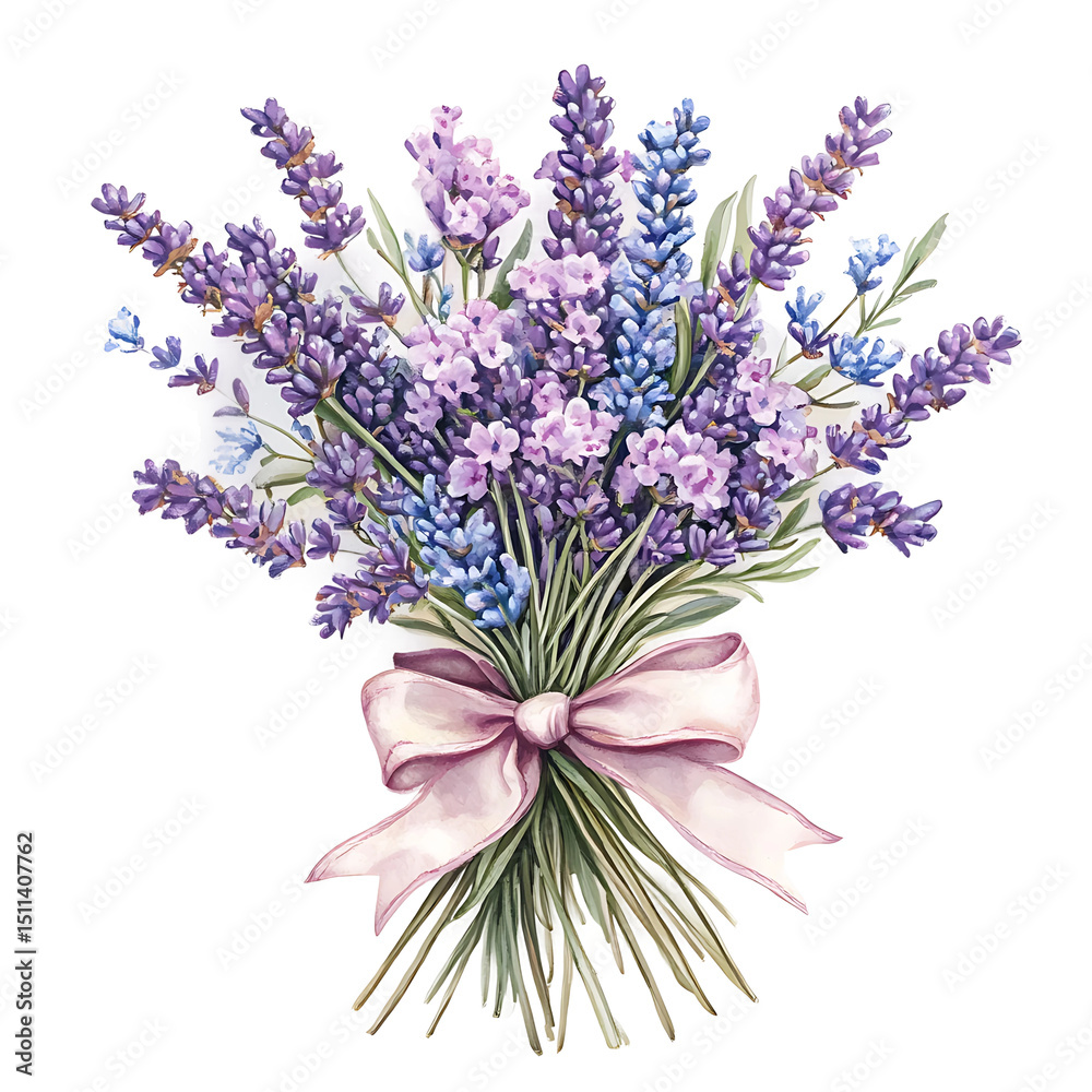 Obraz premium Watercolor Lavender Flower Bouquet Hand Drawn Collection Design for Invitation Template