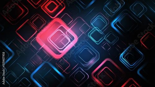 Futuristic glowing geometric pattern with dynamic blue and red squares animation