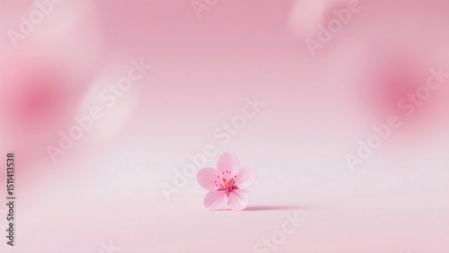 A close-up of a delicate peach blossom in its early bloom, with soft pink petals and a subtle gradient background in light pink. The 3D rendered scene highlights the flower's beauty