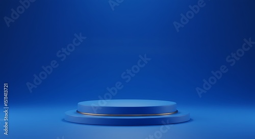 Elegant Blue Pedestal with Gold Accent for Product Display and Presentation Backdrop