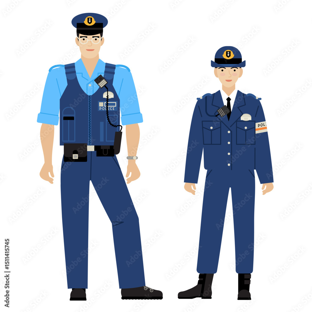 girl and young man in Japanese policeman's uniform girl and young man in Japanese policeman's uniform