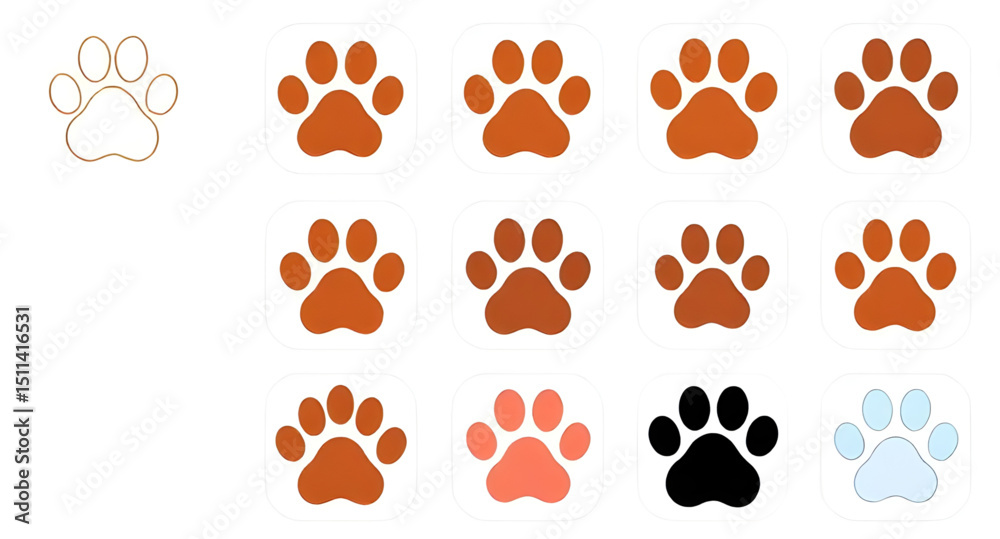 Fototapeta premium paw print icon, animal paw icon, dog paw icon, cat paw icon, paw symbol, paw mark icon, pet paw icon, paw silhouette, paw footprint icon, paw vector, paw print design, puppy paw icon, kitten paw icon,