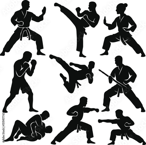 Martial art players silhouettes