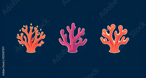 Coral branch icons, Coral reef elements, Coral underwater shapes, Coral nature icons, Coral biology icons, Coral sea plant icons, Coral reef cartoon set, Coral marine life silhouettes, Coral ecosystem