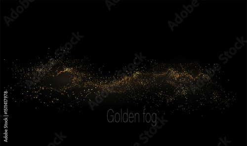 Abstract shiny isolated design element, chaotic golden tinsel on black background.