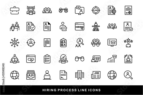 Hiring Process Line Icons. Recruitment, Job Application, Interview, Candidate Selection Vector Set