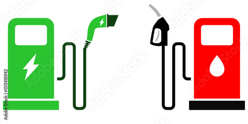 Vehicle charging station and oil gas station icon vector for energy supply options. Ideal for transportation infographics, maps, and service station UI designs.