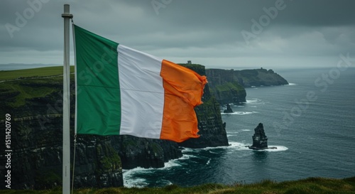 Wallpaper Mural Waving Irish Flag Symbolizing Emerald Isle Heritage Against the Dramatic Atlantic Cliffs of Moher Torontodigital.ca