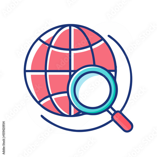 Globe with Magnifying Glass Search Icon Illustration Vector