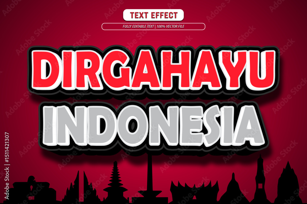 Fototapeta premium Indonesia editable text effect 3d emboss cartoon