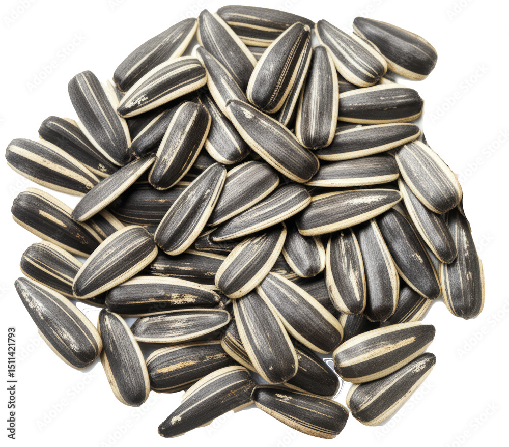 Pile of Sunflower Seeds Scattered on White Background Pile of Sunflower Seeds Scattered on White Background