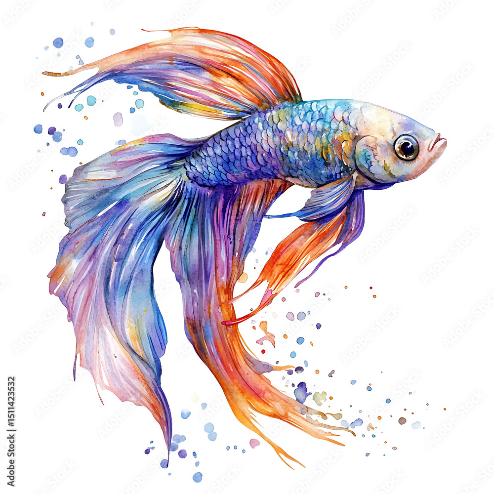 Fototapeta premium Colorful Watercolor Betta Fish Art Illustration Isolated On Transparent Background PNG