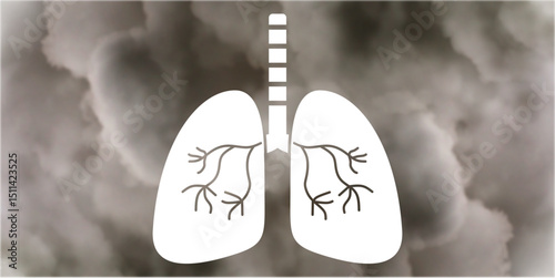 Lung with smoke icon vector symbolizing air pollution, health risk, and respiratory danger. Ideal for medical, environmental, industrial hazard, and anti-smoking awareness illustration use.