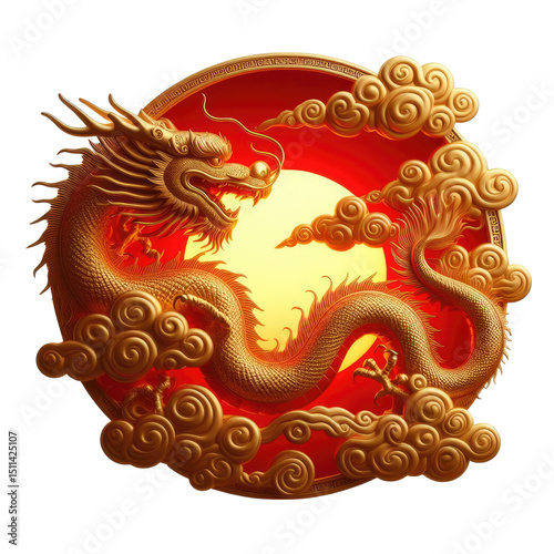 Wallpaper Mural A Close Up Of A Golden Dragon On A Red Background Torontodigital.ca