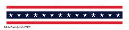 American ribbon flag. United States flag. usa decorative banner border stripe. red blue stripes stars. vector illustration on transparent background