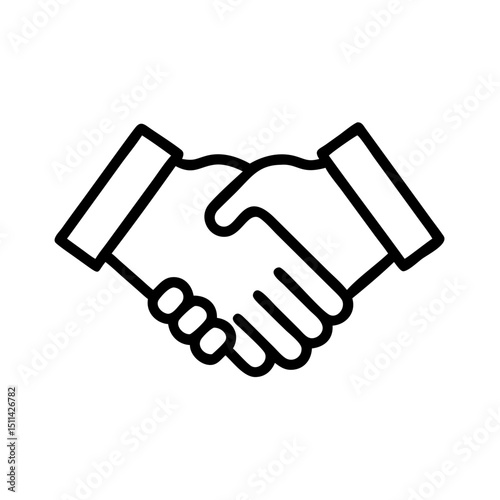 Handshake icon in black and white, symbolizing agreement and partnership