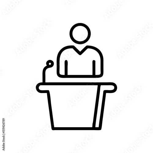Simple line icon of person speaking at podium, representing public speaking or presentations