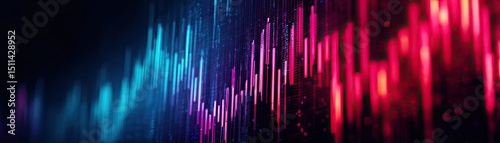 Volume spike analysis with price and trend support concept. Abstract visual representation of sound waves in vibrant colors.
