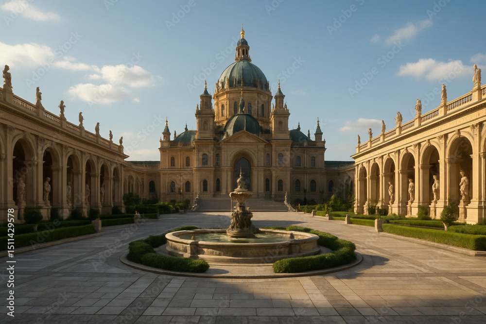 Obraz premium 中世ヨーロッパ風・王宮内の広場