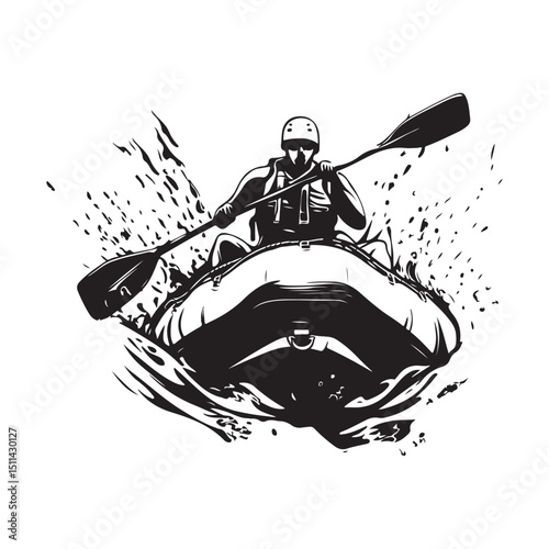 Water Rafting Vector. Adventurous Whitewater Rafting Experience vector
