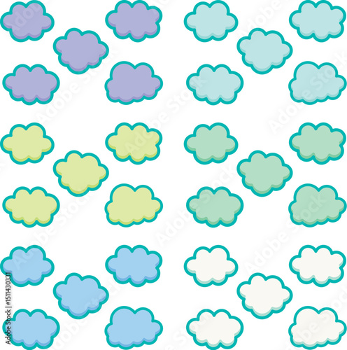 Cute clouds pop decoration material. Fluffy, soft, moist, Harajuku style. Aqua color. / かわいい雲のポップな装飾素材 ふわふわ やわらかい しっとり 原宿系 アクアカラー
