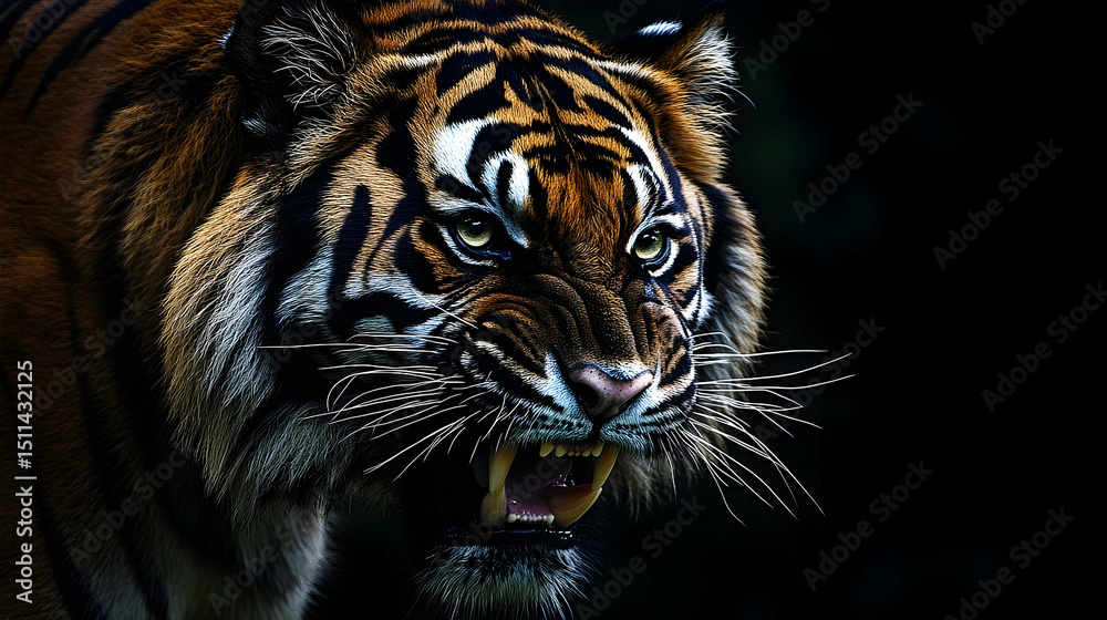 Naklejka premium Close-up of a tiger's head, displaying sharp features.