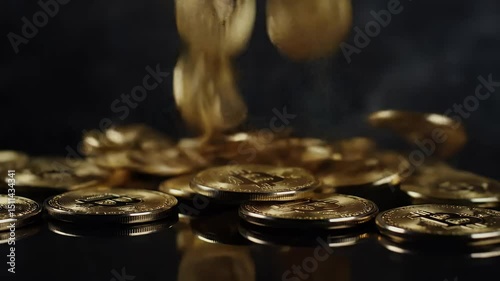 Falling bitcoin tokens, motion animation